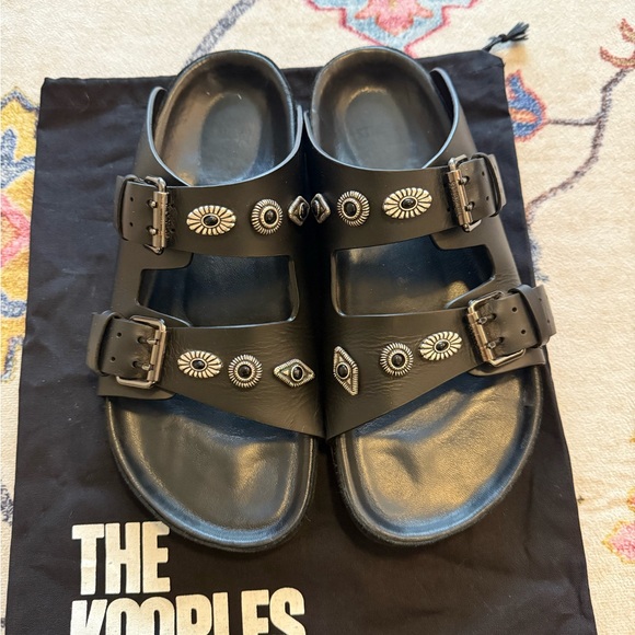 The Kooples Shoes - The Kooples Black Leather Sandals with Eyelet Details US 8